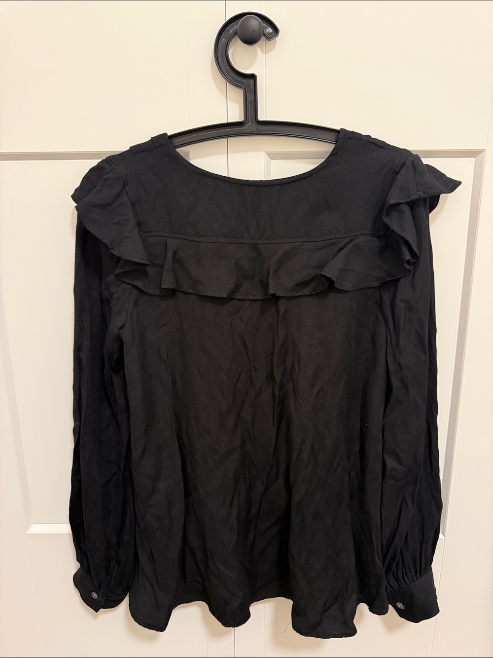 Black Ruffled V-Neck Blouse - Picture 2 of 3